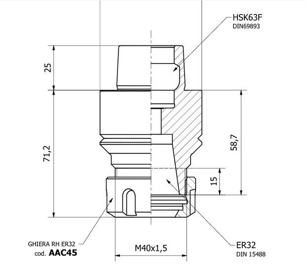 Thermwood HSK63F ER32 collet chuck L1=58.7
